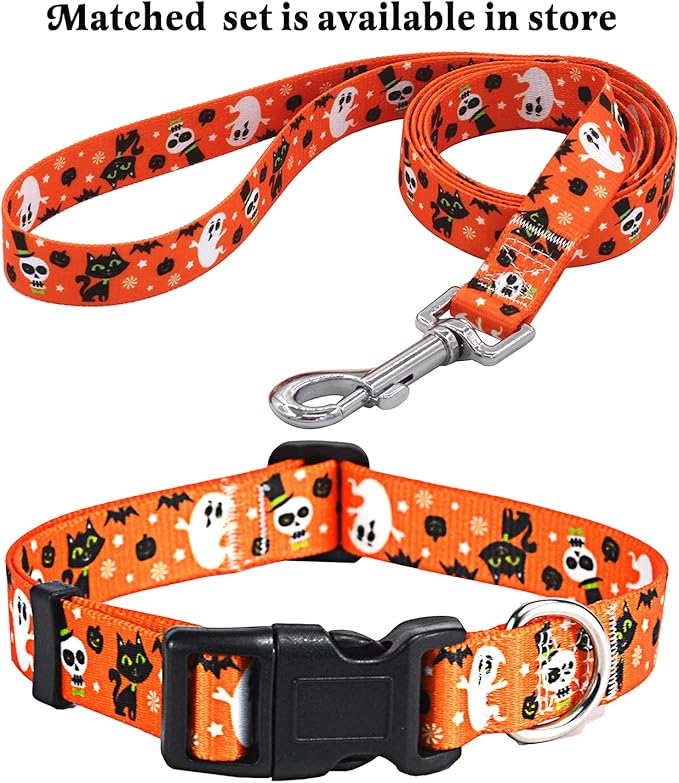 Halloween Dog Collar - Pumpkin Bat Ghost Pattern - Adjustable for Small Medium Large Dogs(Halloween,M)