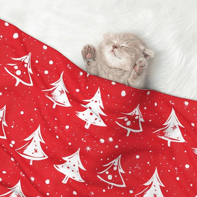 Xmas Tree Throw Blanket - Red Blanket for Dog Cat Holiday Pet Blankets 23x16 for Couch Sofa Bed