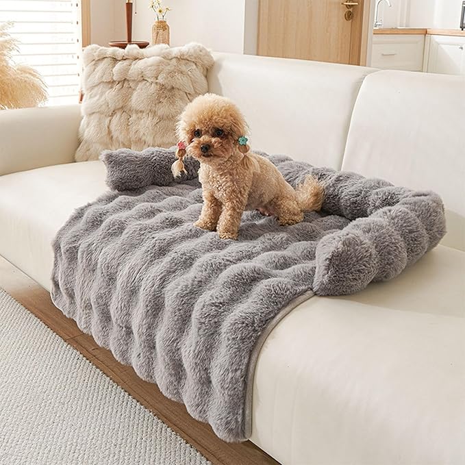 Dream Cloud Pet Sofa Bed Machine Washable Waterproof Supportive Comfort Non-Slip Plush Pet Couch Bed with Raised Edge for Sofa Car Floor, Small Medium Dogs Cats, Furniture Protector (Dark Gray)