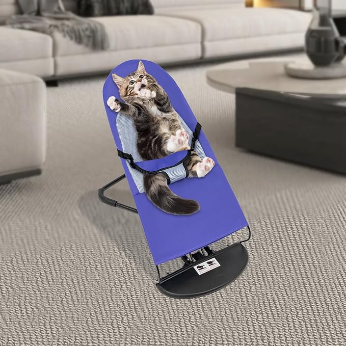 Pet Rocking Chair, Portable Foldable Pet Rocker Bed with 3-Level Adjustable Height, No Assembly Required Breathable Pet Lounger for Small Dogs & Cats Under 33lbs (Purple)