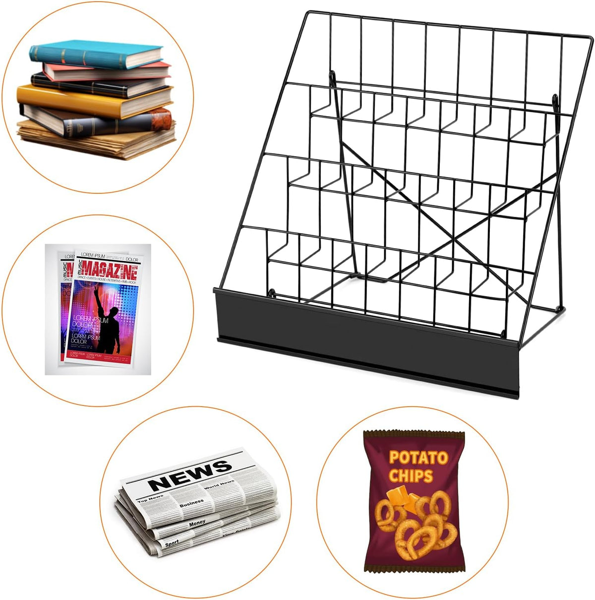 QWORK 4-Tiered Metal Book Display Stand,18.4 x 16.6 x 14.5, Book Signing Wire Rack, Tabletop CD Display Magazine Rack