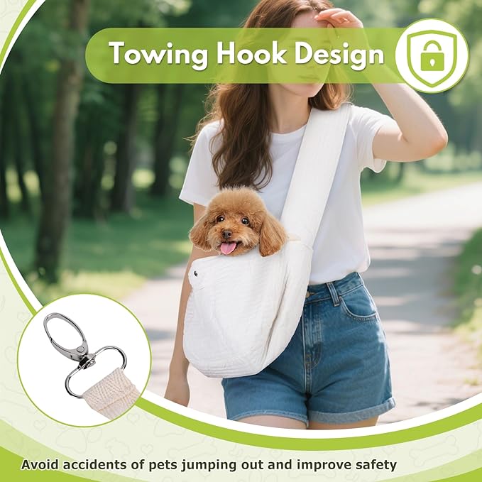Dog Carrier Sling, Cat Backpack Carrier, Cotton Puppy Carrier Sling, Hands Dog Bag Carrier with Wide Strap Built in Safety Buckle Pocket for Small and Medium Pets (Small)