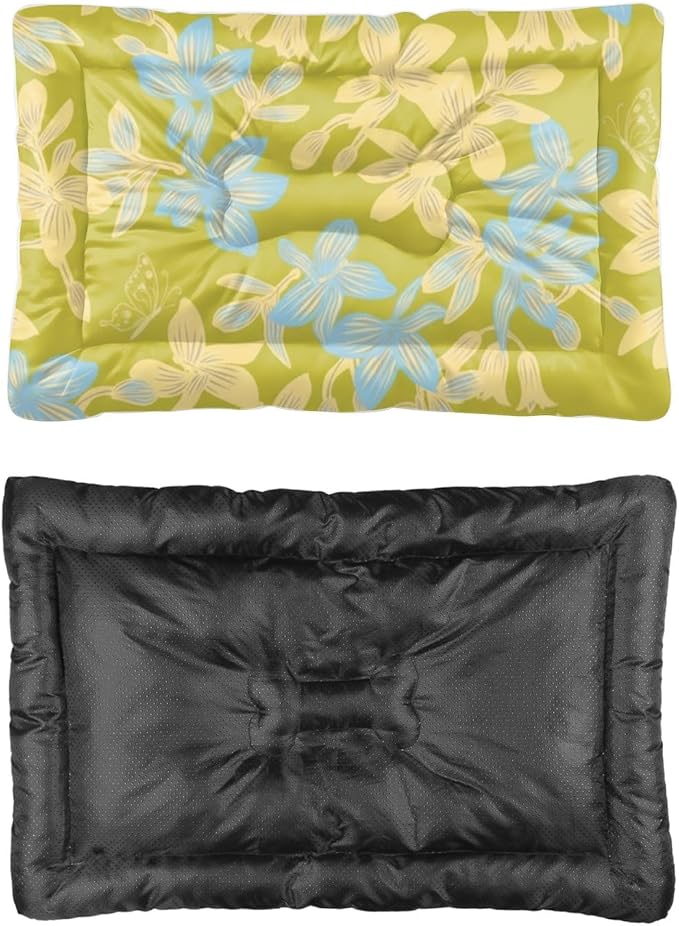 Green Blue Floral Doggie Beds for Medium Dogs Dog Crate Mattress Washable Dog Pad Crate Accessories Washable Non-Slip Bed for Medium Bed Mat Furniture Indoor Outdoor 24X18 Inch