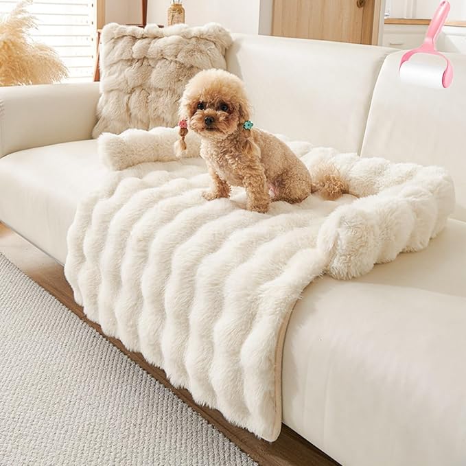 Luxurious Cozy Dog Couch Bed, Plush Dog Mat for Furniture Protector and Car, Non Slip Washable Calming Winter Thickened Pet Bed with Pillows for Large Medium Small Dogs/Cats