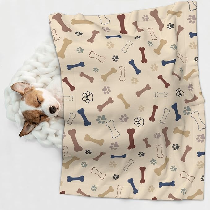 Dog Blanket for Couch - Cute Bones Paws Throw Blanket 23x16 Pet Blanket for Dogs Cats
