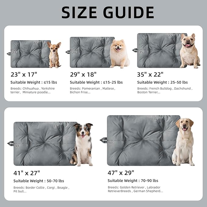 Chew Resistant Dog Bed for Small/Medium Dogs - Durable 29"x18" Kennel Pad with Soft Plush Filling, Machine Washable Crate Mat for Aggressive Chewers, Indoor Outdoor Pet Bed, Gray