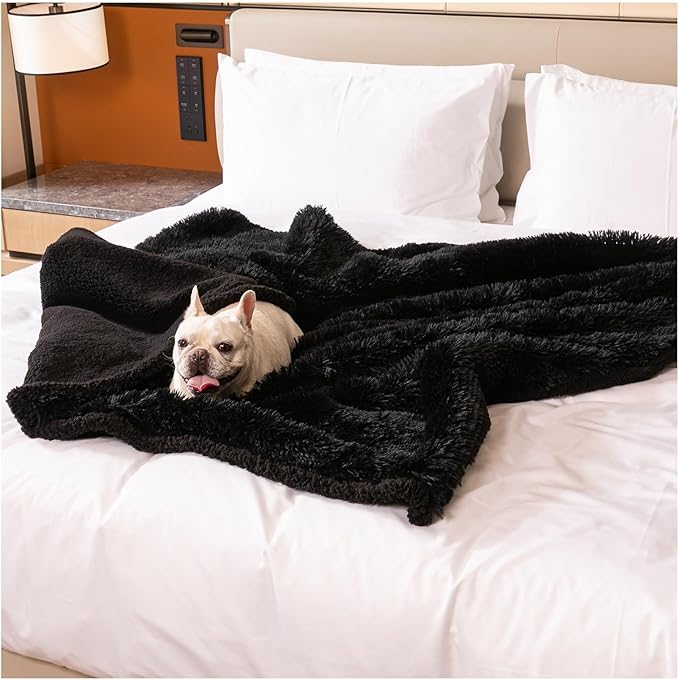 Black Pet Calming Couch Throw Blankets for Dogs Waterproof Dog Blanket Fluffy Long Faux Fur for Little Dog Cat Puppy Mat Washable(Black,XS-28 * 20in)