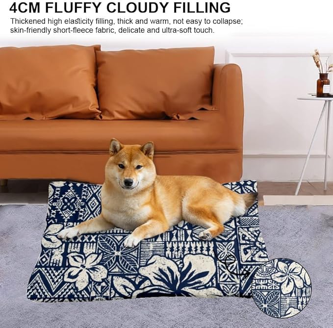 Navy Floral Geometric Doggy Beds for Medium Dogs Crate Mat Washable Dog Kennel Pads for Crates Crate Beds Washable Non-Slip Dog Bed Furniture Bed Pet & Mat Doggy Indoor Outdoor 24X18 Inch