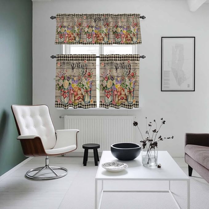 Spring Flowers Kitchen Curtains Set 3 Piece