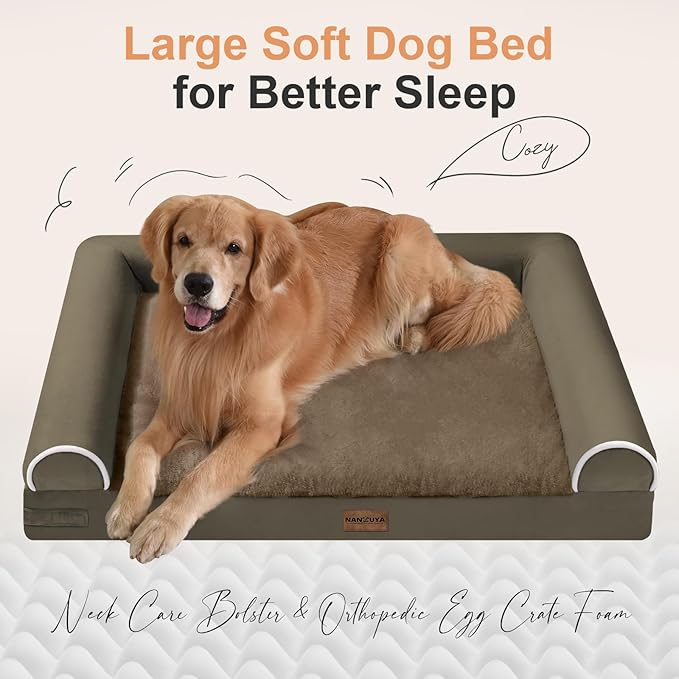 Small Dog Bed Orthopedic Washable: Beds Bolster Small Sized Dogs Bed Egg Crate Foam Couch Sofa Waterproof with Removable Cover - Brown