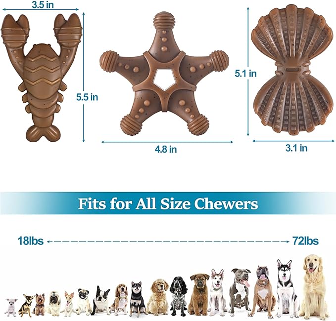 NEZIN Dog Toys for Aggressive Chewers, Indestructible Toys for Large Dogs, Dog Chew for Large Medium Small Breed, 3 Pack Super Chewer with Tough Nylon, Gift for Dogs