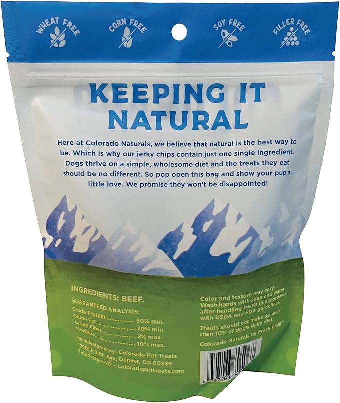 Colorado Naturals Beef Jerky Chips Dog Treats, 6 oz – All-Natural, Made in USA, No Fillers or Preservatives – Great for Muscle Development