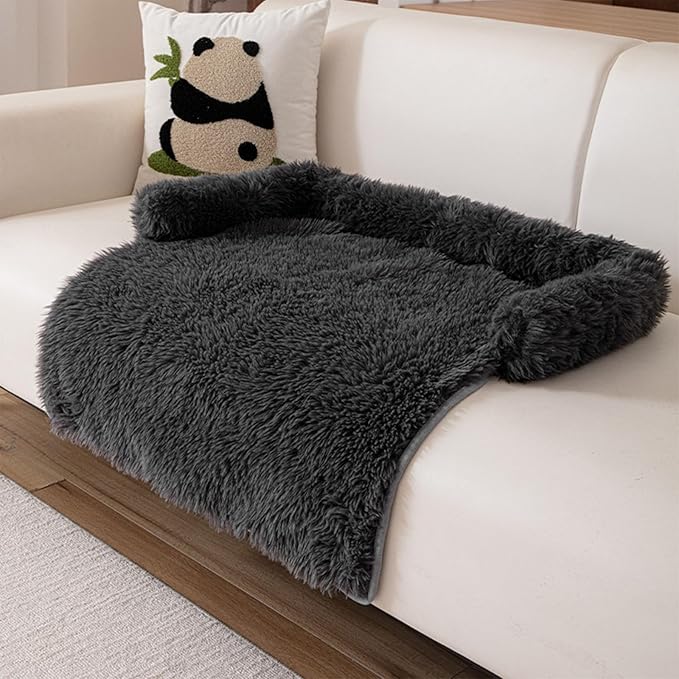 Dream Cloud Pet Sofa Bed Machine Washable Waterproof Supportive Comfort Non-Slip Plush Pet Couch Bed with Raised Edge for Sofa Car Floor, Small Medium Dogs Cats, Furniture Protector (Black3)