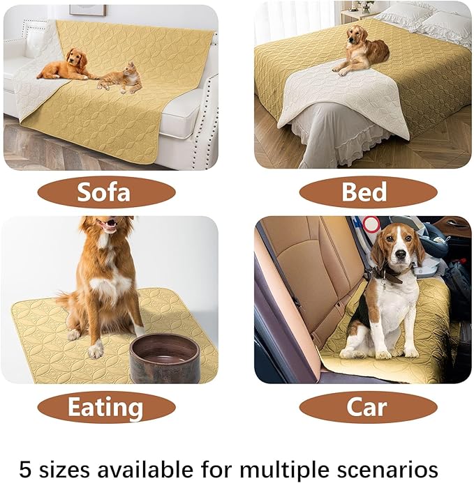 Waterproof Dog Blanket, Small Pet Couch Covers for Sofa, Chair Bed Furniture Protector Washable Reversible(30"x30",Sand+Cream and 52"x82", Sand+Cream)
