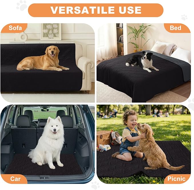 100% Waterproof Dog Couch Protector, Triple-Layer Waterproof Dog Bed Cover Pet Blanket Reversible 2-Tone Sofa Shield, Non-Slip Furniture Guard for Pets(68×82 Inch, Black+Blackish Gray)
