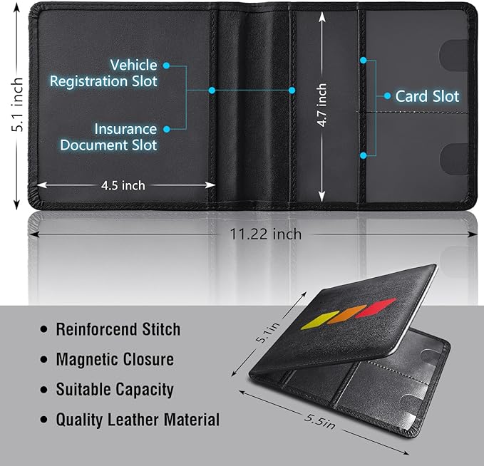 Tri-Color Sports Car Leather Registration and Insurance Holder, Vehicle Glove Box Car Organizer, with Magnetic Shut for Cards, Driver License for 3 Colors Cars Owner