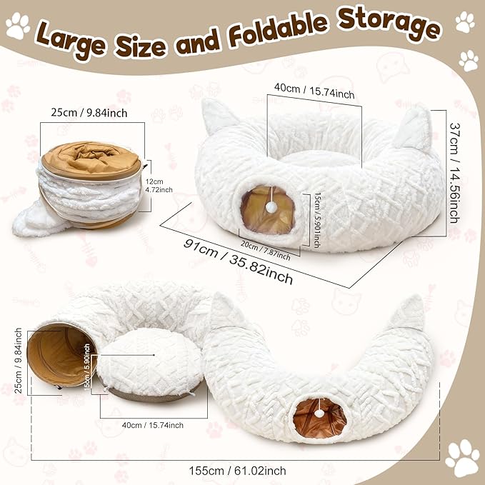 OurWarm Cat Tunnel Bed for Indoor Cats, Soft Plush Cat Donut Tunnel with 11 Pcs Interactive Toys & Washable Mat, Round Peekaboo Pet Cave Play Tunnel Under Christmas Tree for Kitten Rabbit