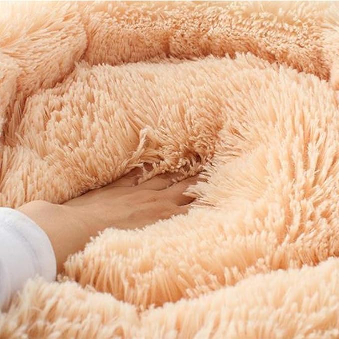 huraty Pet Dog Bed Plush Calming Bed, Fluffy Donut Round Pet Beds for Small Medium Large Dogs Cats, Anti-Slip & Anti-Anxiety, 28 Inch for Puppy and Kitties, Teal, L