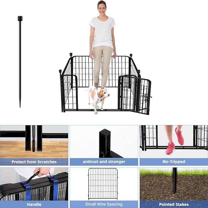 ADAVIN 24 in(H) Garden Fence with Gate, 4 Panels Total 9.8 Ft(L), Heavy Duty Iron Metal Animal Barrier Fence, Camping Fence, No Dig Garden Border Fencing for Yard