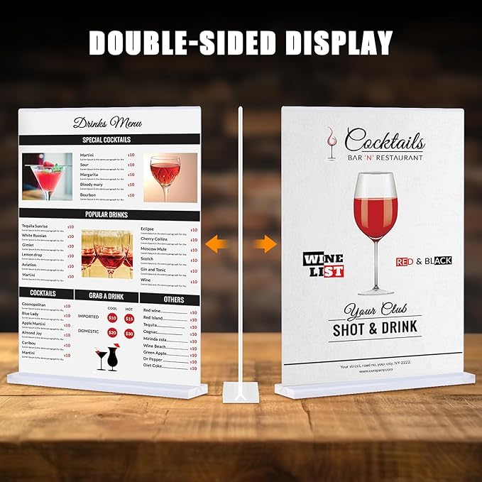 12pack Acrylic Sign Holder 8.5 X 11, Vertical T Shape Clear Plastic Paper Sign Holder, Menu Holder Display Stand, FLyer Table Sign Holder for Restaurant, Office, School, Store and Home Use