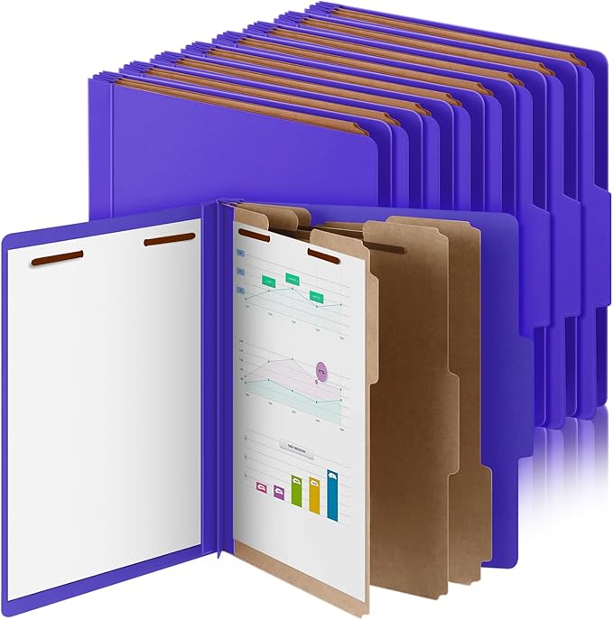 Skyygemm 12 Pcs Classification Folders Letter Size, 3 Divider Pressboard File Folder with Fasteners, Expanding File Organizer Bulk for Teachers, Clergy, Office, Church, Christmas Donations (Purple)