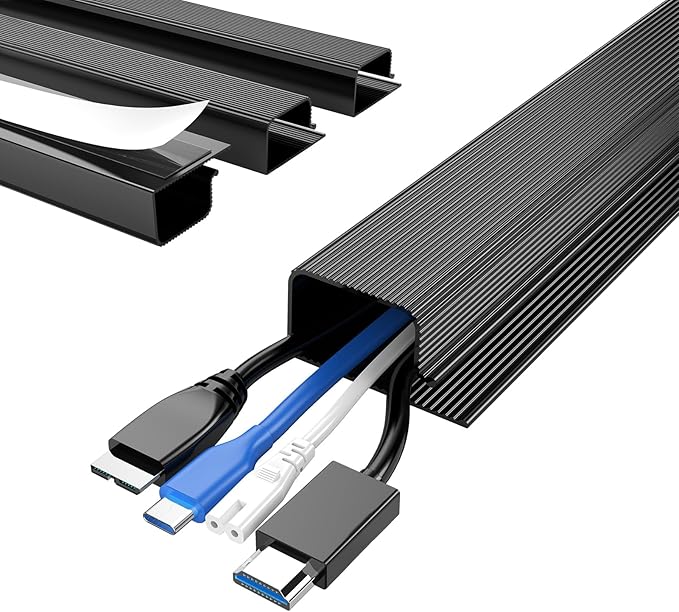Delamu 4 Pack Cord Organizers for Desks, 62.8in Cable Organizer Cable Management Under Desk, Self Adhesive Wire Management Raceway, Desk Organizers and Accessories for Office&Home Organization, Black