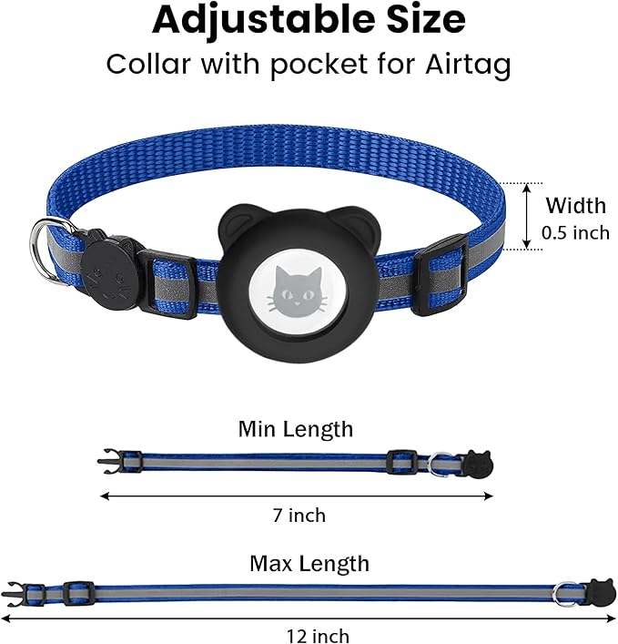 Cat Collar with AirTag Holders, 3-Pack, Reflective Breakaway Safety Collars, Bells and Matching Charms, Adjustable, Paw Hearts, Moon Stars Design, Lucky Charm, Blue