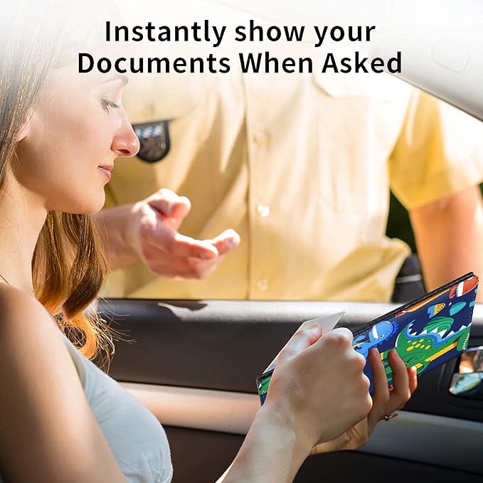 Car Registration and Insurance Holder, Leather Car Glove Box Organizer, Cool Car Accessories for ID, Driver's License Cards & Essential Document,business cards,Men&WomenCute Dinosaur