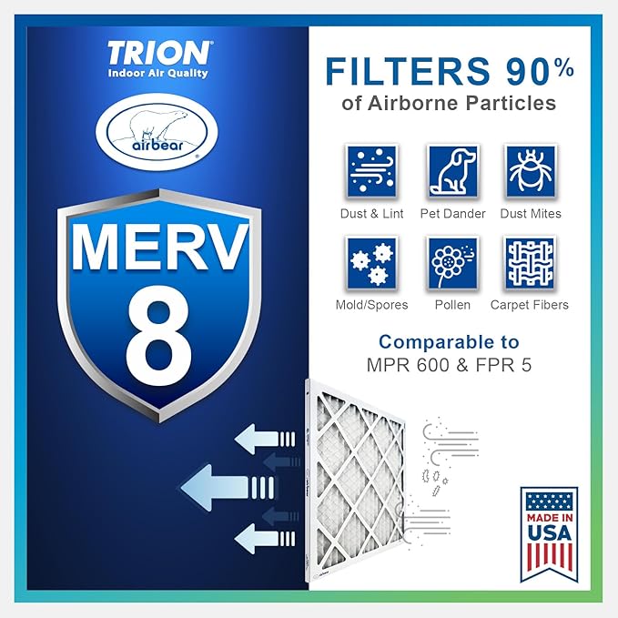 16x25x1 Air Filter MERV 8 TRION Air Bear Pleated HVAC Air Filters Replacement