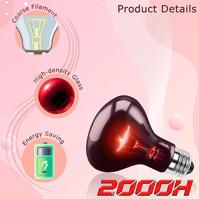 60W Red Infrared Heat Lamp Bulb – All-Day Heating, Supports Metabolism & Digestion, Basking Spot Light for Reptiles, Lizards, Snakes & Chicks, Terrarium & Brooder Heater