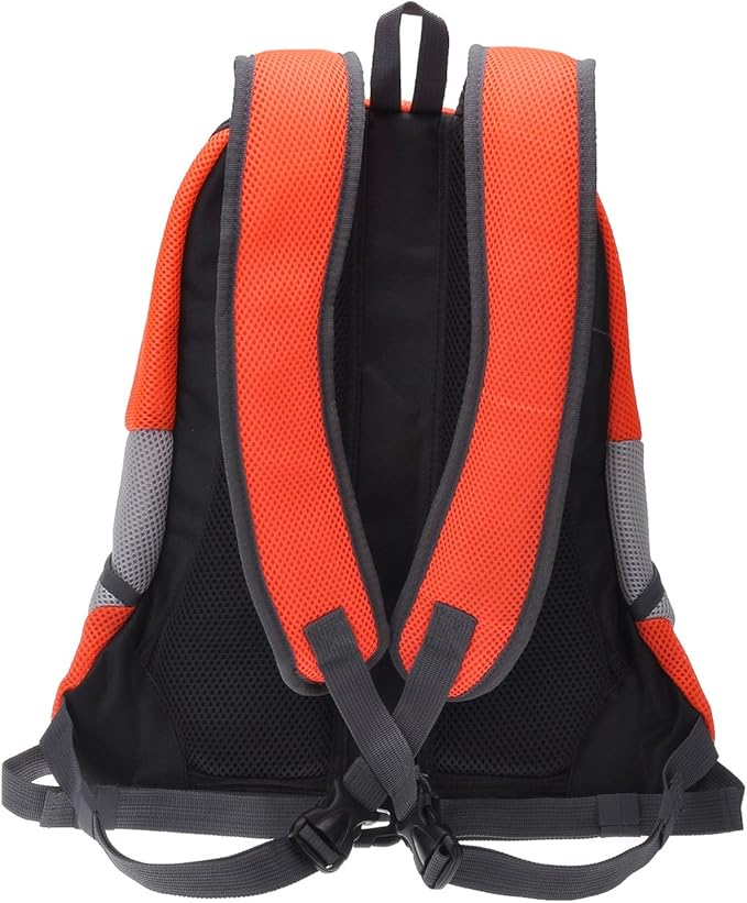 Mogoko Airline Approved Cat Dog Backpack, Puupy Pet Carrier Front Bag with Breathable Head Out Design and Double Mesh Padded Shoulder for Outdoor Travel Hiking (L, Orange)