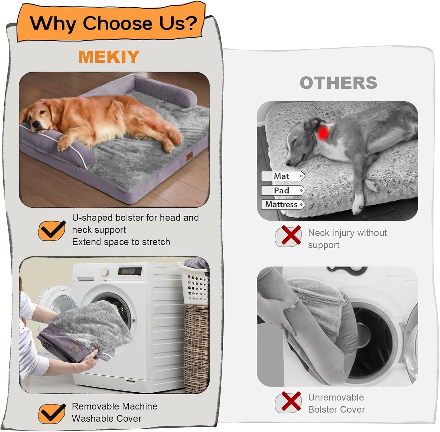 Orthopedic Large Dog Bed Washable, Dog Beds with Washable Removable Cover, XLarge Orthopedic Dog Beds for XLarge Dogs, Waterproof Pet Beds and Non-Slip Bottom, Extra Purple Large Dog Bed