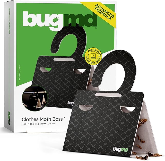 BugMD Clothes & Pantry Moth Traps (6 Count) – Sticky Glue Pheromone-Based Repellent for Closets, Cabinets & Wardrobes – Non-Toxic - Black