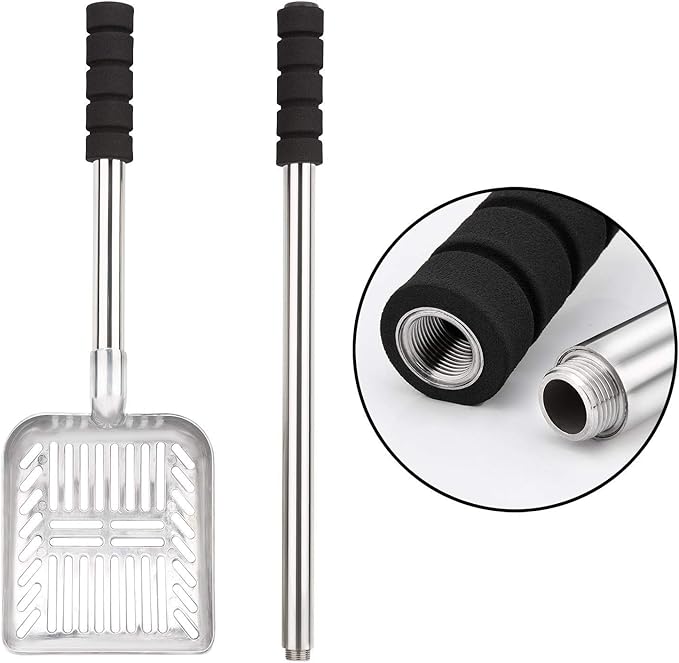 Yangbaga Metal Cat Litter Scoop with Deep Shovel&Long Handle,Detachable Stainless Steel Non-Stick Sifter with Foam Padded Grip, No Bending Back Heavy Duty Cat Litter Scooper