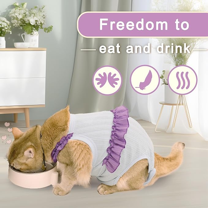 Cat Recovery Suit,Kitten Onesie After Surgery,E-Collar Alternative for Abdominal Wound and Skin Diseases,Soft Breathable Bodysuit After Spay（Purple-m）