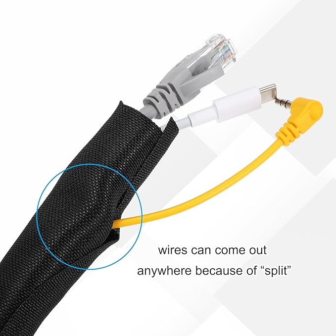 MECCANIXITY 4/5 Inch ID Split Loom Tubing 10ft Polyester Cord Protector Wire Cable Sleeve for USB Cable Power Cord, Black