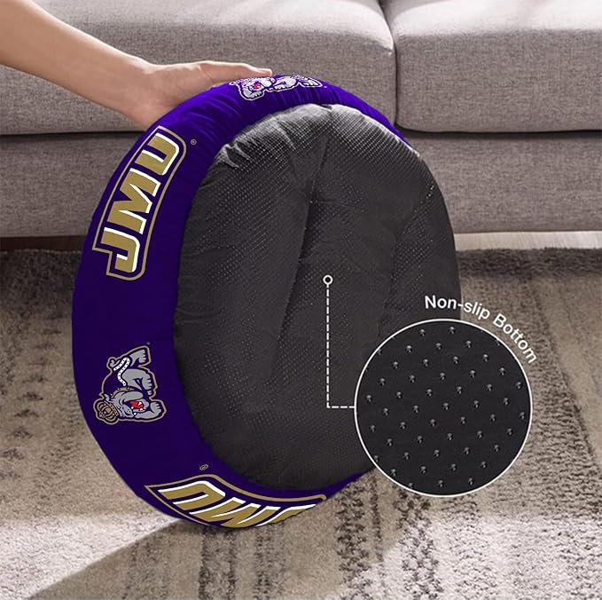 ShopInstaPets James Madison Dukes Officially Licensed Plush Donut Pet Bed – Cozy, Machine Washable, Perfect for Pets (Medium)