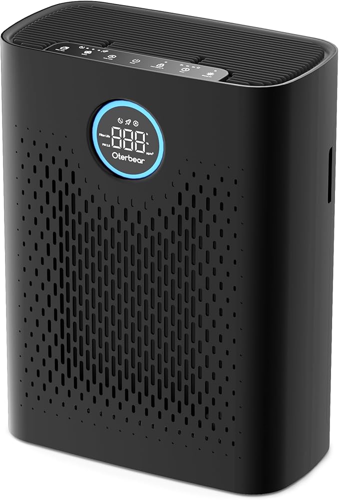 Air Purifiers for Home Pets Up to 3000Ft², H14 HEPA Large Room Air Purifier with PM2.5 Air Quality Monitor, Sleep Mode, Air Purifiers for Bedroom Office for Allergies, Smoke, Dust, Pollen,8000B,Black