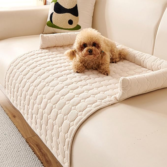 Luxurious Calming Dogs/Cats Bed Mats, Dog Couch Covers Protector, Dog Bed Fluffy Plush Mat for Furniture Protector with Removable Washable Cover for Large Medium Small Dogs and Cats (White)