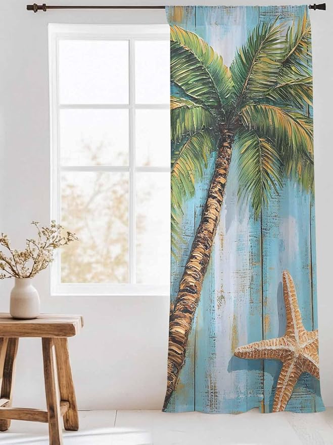 Sheer Curtains 108 Inches Long, Coastal Beach Tree Semi Sheer Curtains Light