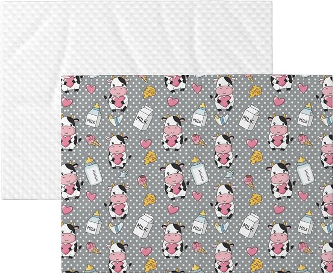 Two Sided Pet Cuddler Blanket for Anxiety Calming, Cartoon Cow Character, Reversible Plush Design with Bubble Dot Pattern Provides Familiar Surface Anywhere
