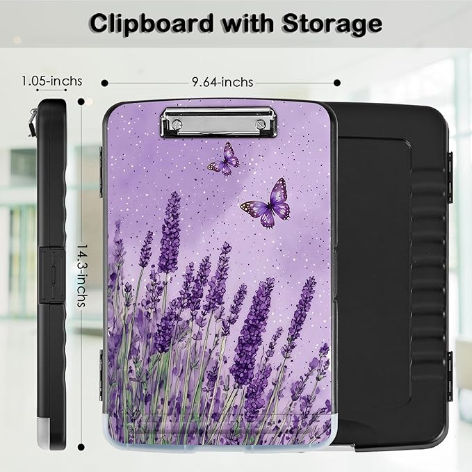 Clipboard with Storage,Office Supplies Nursing Clipboards Folder with Pen Holder Plastic Storage ClipBoard Foldable for Teacher Nurse,Sage Butterfly