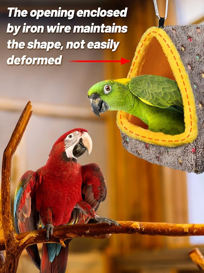 MEWTOGO Large Winter Warm Bird Nest House, Comfortable Bird Bed for Cage with Mat, Hanging Hammock Shed Hideaway Hut Gift for Macaws African Grey Amazon Parrots