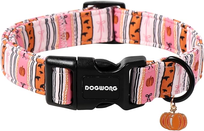DOGWONG Fall Dog Collar- Pink Halloween Dog Collars Adjustable Classic Halloween Dog Collar for Small Medium Large Dogs M