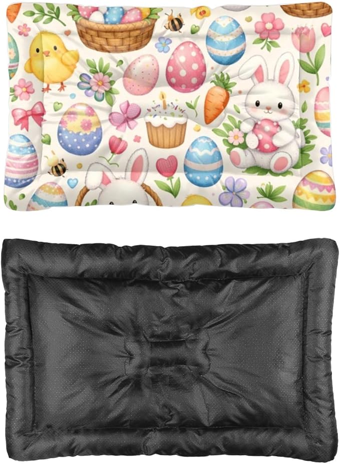 Chew Resistant Dog Bed 24 × 18 Inch Floral Pastel Easter Bunny Egg Chick Dog Pads Small Crate Pad Stylish Crate Bed Washable Pup Cama De Perros Medianos One Pack Pet Pads Kennel Mat for Nap