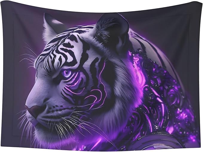 Waterproof Dog Blanket Soft Pet Blanket for Puppy Cat, Fleece Cat Throw Blankets for Furniture Bed Couch Sofa Reversible - Purple Pattern White Tiger