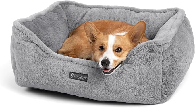NANDOG Cloud Prive Collection Washable Cat and Dog Bed for Small to Medium Breeds – Made of Ultra Soft Micro Plush Fabric – Reversible Design with Double-Stitched Seams (Light Gray, Medium 25”)