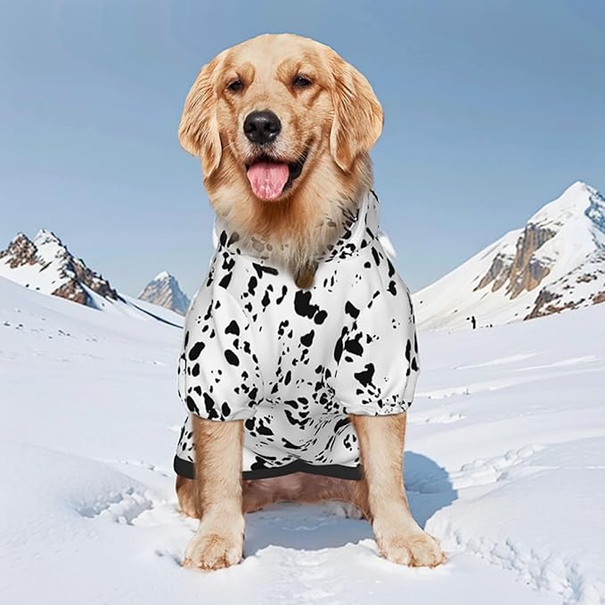 SZDIZOWE Dalmatian Dog Winter Costume, Dog Hoodie with Pocket, Polyester, Unisex, Dalmatian Print, Animal Print, XS-3XL, Modern Style, Windproof Hat, Leash Hole, Machine Washable