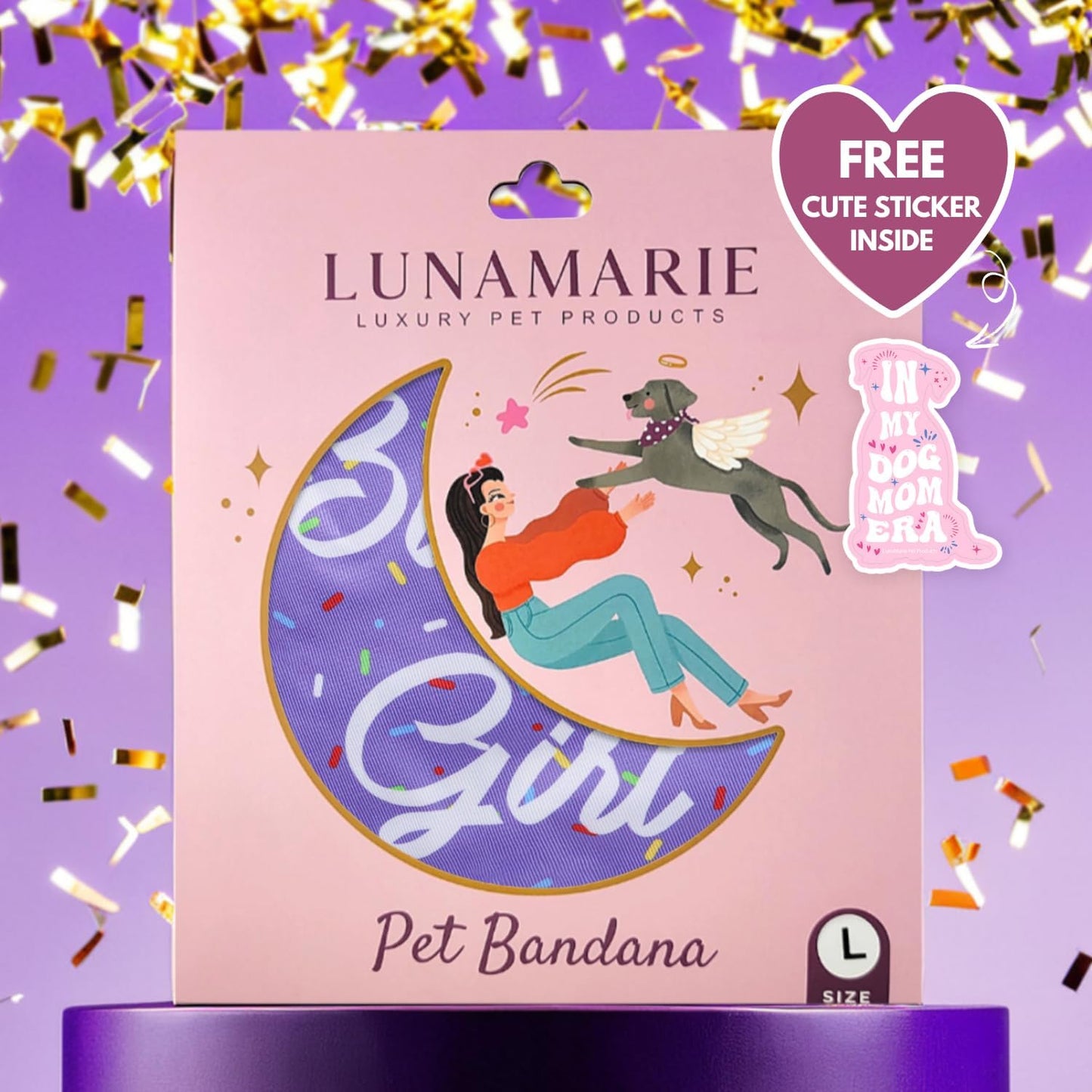 LunaMarie - Luxury Pet Birthday Bandanas -Premium & Silky Poly Fabric | 100% Handmade | Custom Shape Dual Layered (Birthday Girl Purple, Medium)