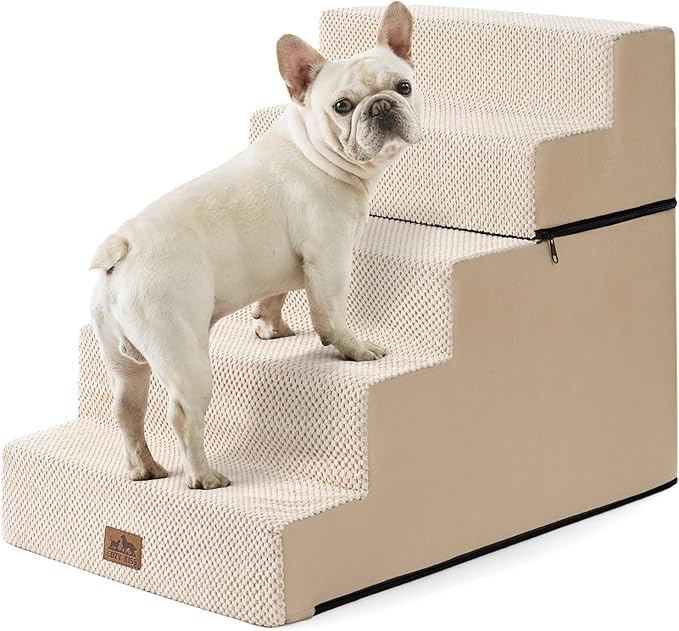 Dog Stairs for Small Dogs, 17.7" Extra Wide Detachable Pet Stairs for Couch and Bed, 23.6" H Non-Slip Dog Steps for Puppies and Old Cats, 17.7x29.5x23.6 inch, Beige